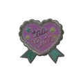 Pink heart embroidery patch with too Cute text and turquoise ribbon details - Purple Heart-too Cute