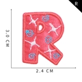 Red letter R embroidered patch with white stars and blue swirls, size 3.0x2.4cm - Letter R