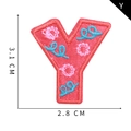 Red embroidered letter Y patch with floral details and 3.1 x 2.8 cm dimensions - Letter Y
