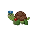 Cartoon turtle embroidery patch with blue nurse hat and red heart on a white background - Nurse Turtle