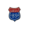 Self-adhesive embroidery patch with red and blue shield design featuring DRIVE 89 text - Shield Slogan-DRIVE 89