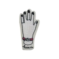 Self-adhesive embroidery patch featuring a hand design with watch and 'hands' text - White Gesture-hands