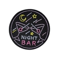 Self-adhesive round patch with moon, stars, martini glasses and Night Bar embroidery - Bar Round-NIGHT BAR