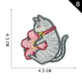 Embroidered grey cat holding pink flower patch with 4.5cm dimensions for clothing - Cat Holding Flower Style (8)