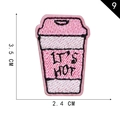 Pink coffee cup embroidered patch with It's Hot text and 3.5x2.4 cm dimensions - Coffee Cup IT'S HOT Style(9)