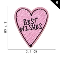 Pink heart embroidery patch with Best Wishes text and black border, size 3.7 x 3.1 cm - Heart BEST WISHES Style(8)