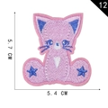 Pink and blue cartoon cat embroidery patch with star paw detail 5.7x5.4 cm - Cartoon Star Cat Style (12)