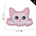 Pink and white cat cartoon embroidery patch with 2.5cm and 3.4cm size indicators - Cartoon Pink White Cat Style (3)
