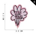 Pink and white embroidered heart patch featuring 'YES YES!' text in 4.2x3.0cm size - YES YES Speech Bubble Style(6)