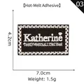 Individueller Katherine Stickaufnäher in Braun mit Bügelbeschichtung, Größe 7,0x4,2 cm - Wellenrand Markene-Stil (03)