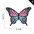 Pink and blue embroidered butterfly patch with 5.9x8.3 cm dimensions for DIY clothing décor - Pink Blue Black Butterfly Wings Pair Style (09)