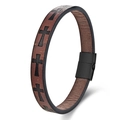 Men's double-layer brown leather woven bracelet with black cross and magnetic clasp - Single Layer Style / Standard Length