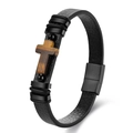 Men's double-layer black leather bracelet with natural tiger eye stone cross and magnetic clasp - 21CM Single Layer