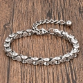 Pulsera de hombre en cuero trenzado negro con cadena industrial de acero y cierre seguro - 19cm+5cm / Color Acero