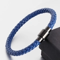 Minimalist blue braided leather bracelet for men with black magnetic stainless steel clasp - Small / Blue