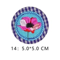 Round floral embroidered patch with pink flower and blue border, size 5x5 cm for DIY - Pink Flower on Blue Background Style (14)