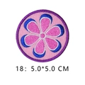 Pink and blue floral embroidered patch in a circular shape measuring 5.0x5.0 cm - Gradient Pink Flower Style (18)