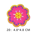 Pink flower embroidery patch with yellow borders and blue dots, 4.8x4.8 cm size - Peach Pink Flower Style (20)