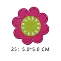 Magenta flower embroidered patch with green center and white dots, 5x5 cm size - Rose Red Six-petal Flower Style (25)
