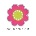 Pink flower embroidery patch with blue edge and green center, 8.5x8.5cm floral badge - Multi-color Patchwork Flower Style (26)