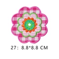 Pink checkered flower embroidery patch 8.8x8.8cm for garment DIY accessories - Pink and White Plaid Floral Style (27)