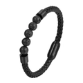 Men's multi-layer braided leather bracelet with natural lava stone and magnetic clasp - Lava Stone (21cm)