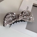 Plaid checkered ribbon banana hair clip with floral patterns for elegant women hair styling - Brown