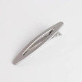 Detail of matte silver alloy hair clip with smooth finish and minimalist duckbill design - Hollow Oval Style / Silver