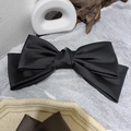 Detail van een elegante zwarte satijnen strik haarclip op artistieke achtergrond - Zwart
