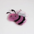 Pink cartoon bee gel accessory with black stripes and silver metal bead chain - Pink Bee Style (Black Rubber Bands)