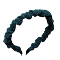 Diadema vintage de pana verde oscuro con diseño plisado y textura de tela suave estilo retro - Verde Pavo Real