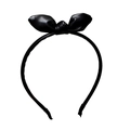 Diadema minimalista de cuero PU negro con lazo y diseño de orejas de conejo - Negro