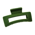 Detailed macro view of dark green flocked velvet hair claw clip with geometric hollow design - Green