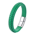 Minimalistisches grünes Lederarmband mit poliertem Magnetverschluss aus Edelstahl - 21cm / Smaragdgrüner Geflochtener Stil 1