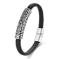 Geflochtenes Lederarmband für Herren mit gravierter Silberhülse und Magnetverschluss - Vintage Graviertes Rohr-Stil (Stil Zwei)