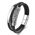 Mehrlagiges Echtlederarmband für Herren mit magnetischem Edelstahlverschluss in Silber - Glatte Metallplatten-Stil (Stil Eins)