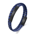 Herren Armband aus zweilagigem Ledergeflecht in Blau und Schwarz mit Magnetverschluss - Doppellagig Geflochtener Blau-Schwarzer Stil (款式一)