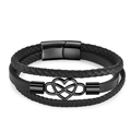 Men's double-layer black braided leather bracelet with infinity heart metal charm - 21cm / Black Multi-layer