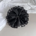 Elegante grote zwarte scrunchie met geplooid tule en verfijnde micro-kraal versieringen - Geparelde Geplooide Stijl / Zwart