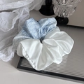 Dettaglio di elastici in raso blu e bianco su vassoio con trama setosa e lucentezza - Azzurro