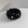 Sparkly seersucker hair tie with rhinestones in black mesh fabric for high elasticity - Black