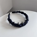 Blue denim headband with white dots and punk style black spikes for women's hair styling - Comb Style