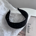 Chic black velvet wide headband with silver rhinestones for women hair styling - Wide Headband