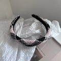 Cerchietto elegante in tweed a quadri rosa e neri in stile francese per donna - Rosa