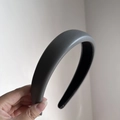 Detailed view of the dark grey PU leather padded headband with non-slip black inner lining - Leather Style 3.0CM