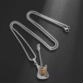 Two-tone electric guitar pendant necklace in polished stainless steel for music lovers - Silver
