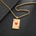 Macro shot of gold poker ace of hearts pendant with polished stainless steel chain - Gold Ace of Hearts
