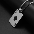 Detail of Ace of Spades pendant with box chain in polished silver stainless steel - Silver Ace of Spades