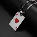 Detail shot of Ace of Hearts poker pendant with a box chain on black leather background - Silver Hearts A