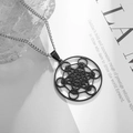 Pendentif géométrique Cube de Métatron noir évidé en acier inoxydable avec chaîne fine - Noir